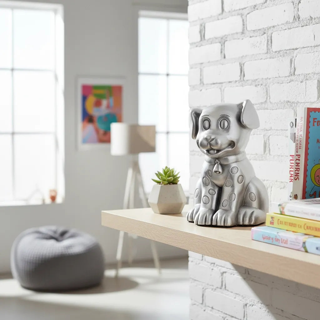 Tirelire Argentée Chien Métal