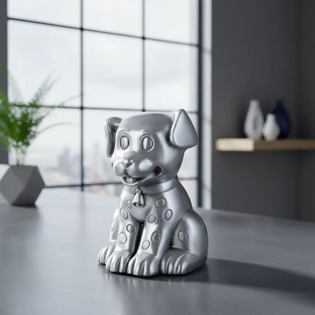 Tirelire Argentée Chien Métal