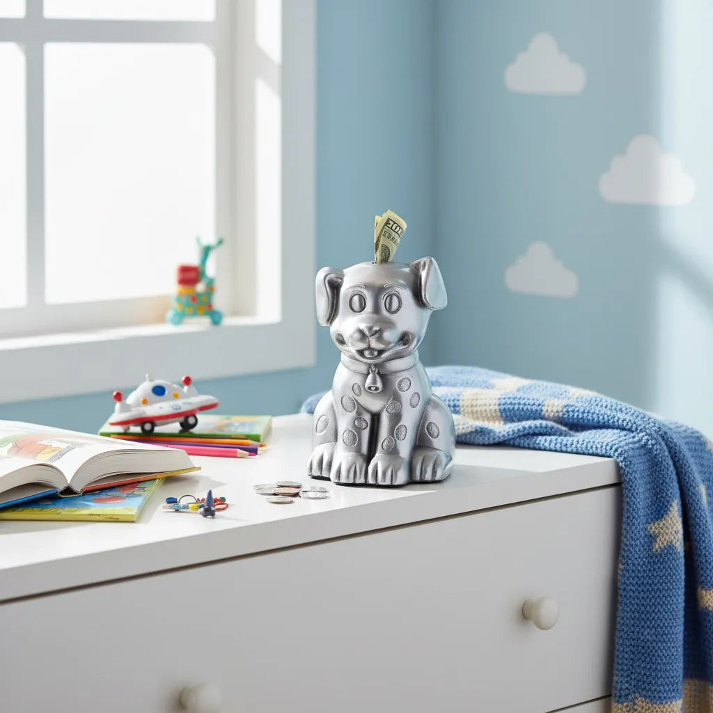 Tirelire Argentée Chien Métal