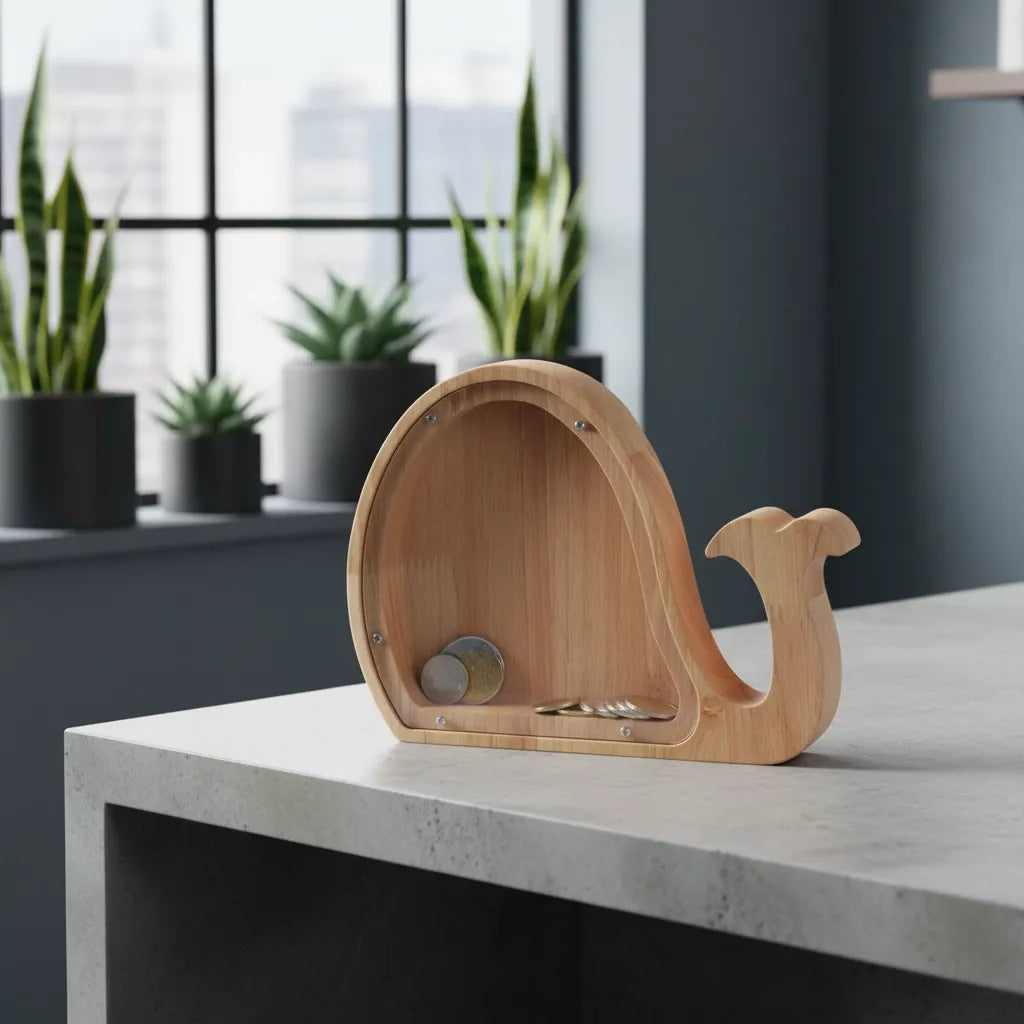 Tirelire Baleine en Bois