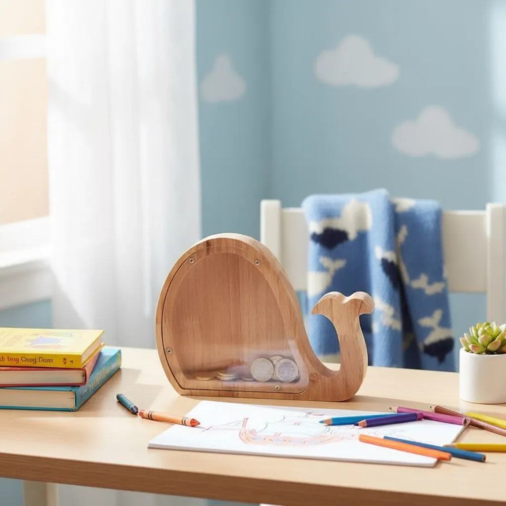 Tirelire Baleine en Bois