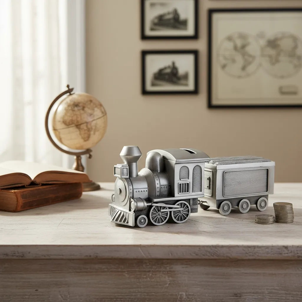 Tirelire Locomotive Métal Argenté